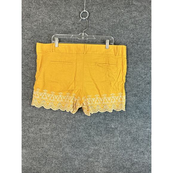 Loft Outlet Womens Shorts Size 16 Yellow Linen Blend Embroidered Bohemian Preppy - Picture 2 of 9